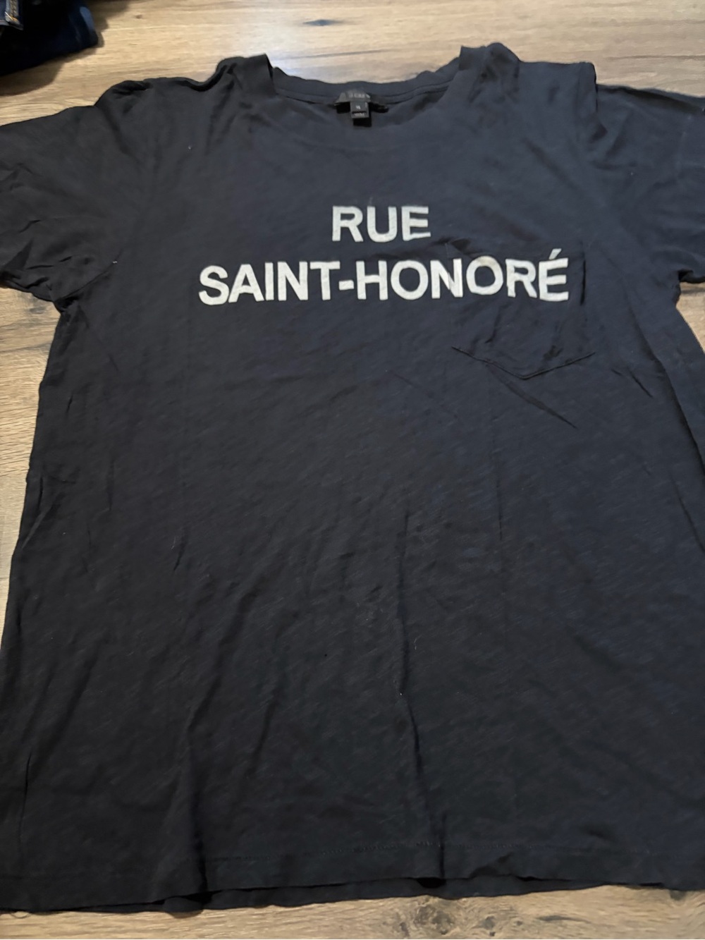 J. Crew Black Tee with White "RUE SAINT-HONORÉ" Paris Street XL